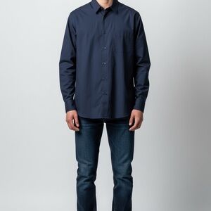 A.P.C. Men's Navy Blue Button-Down Minimalist Classic Shirt Sz Large